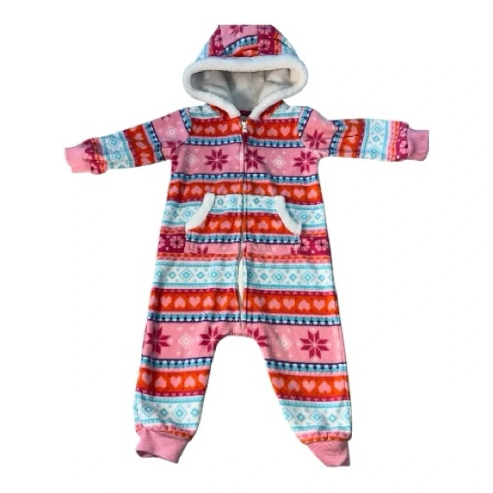 Carter's Fleece Pink and Blue Patterned Footie